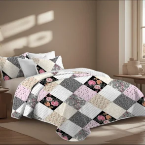 2/3-Pcs Geometric Grid Printed Quilt Set, Cal King, Durable, Breathable and Unique Summer Bedding Set, 1 Quilt, 1/2 Pillowcase